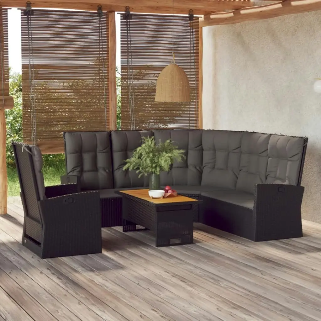 3 Piece Garden Lounge Set with Cushions Black Poly Rattan 362177