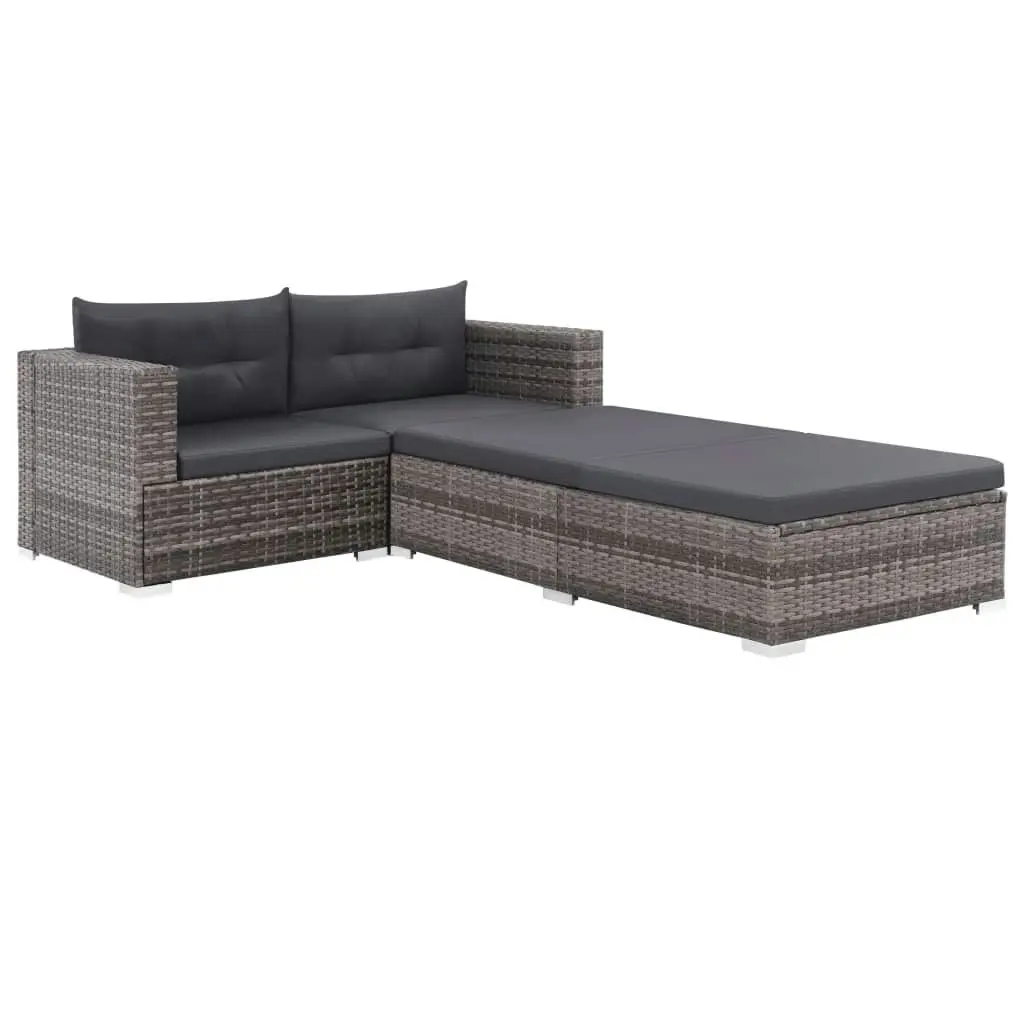 3 Piece Garden Lounge Set with Cushions Poly Rattan Grey 44427