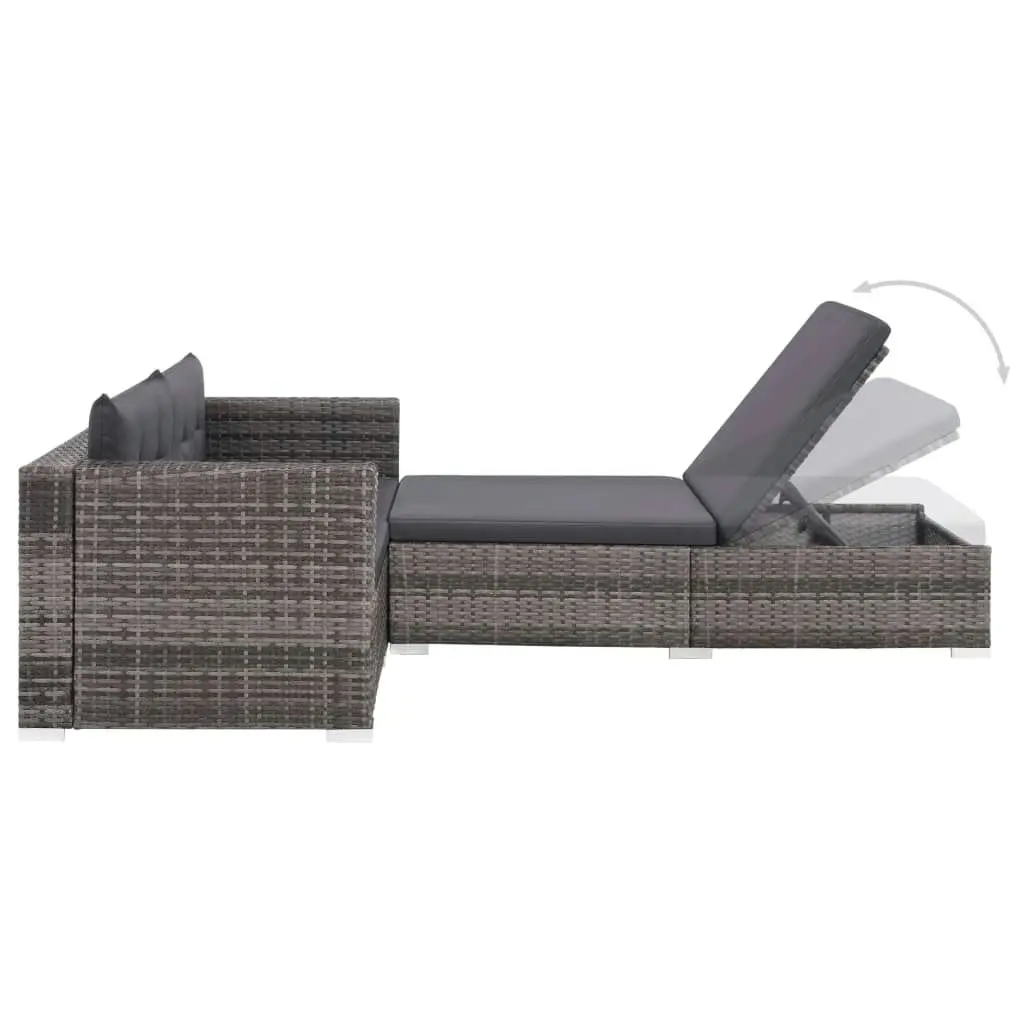 3 Piece Garden Lounge Set with Cushions Poly Rattan Grey 44427