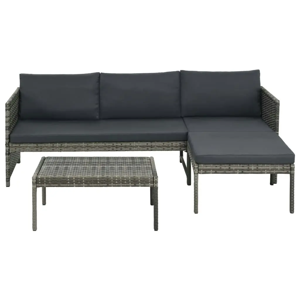 3 Piece Garden Lounge Set with Cushions Poly Rattan Grey 44480