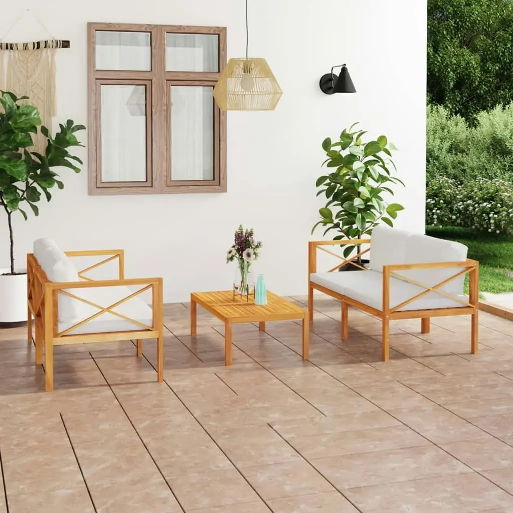 3 Piece Garden Lounge Set with Cushions Solid Wood Teak 3087257