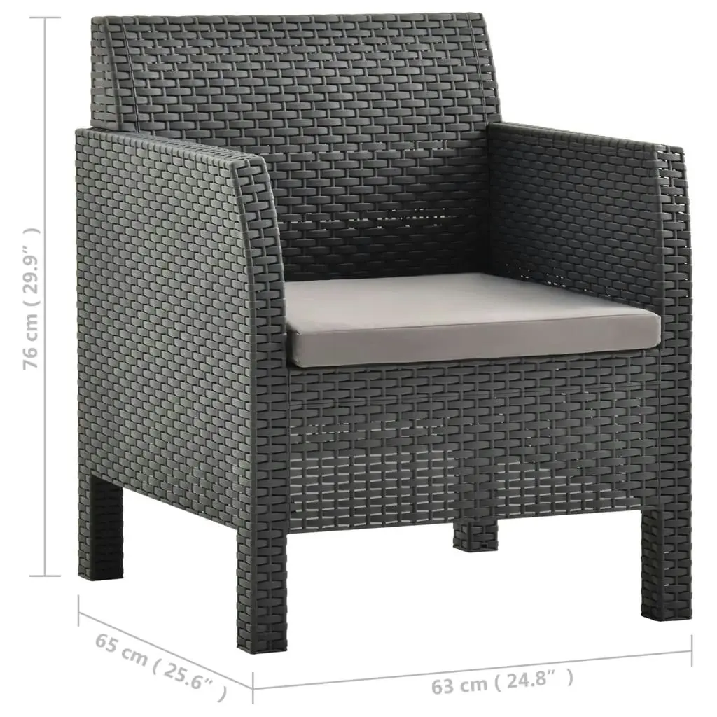 3 Piece Garden Lounge Set with Cushions PP Rattan Anthracite 3079675