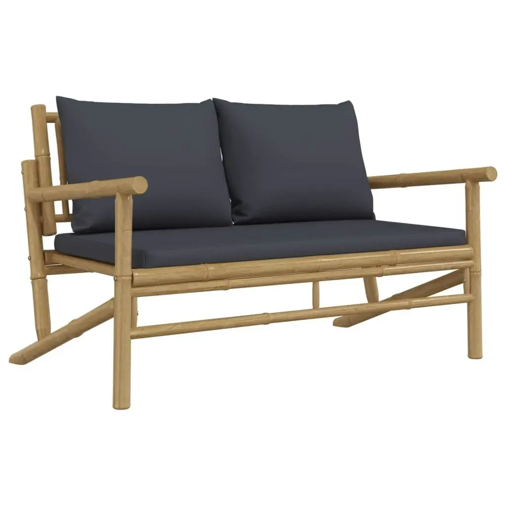 3 Piece Garden Lounge Set with Dark Grey Cushions Bamboo 3156472