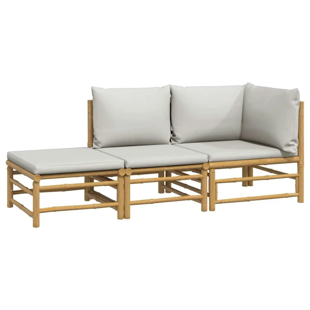 3 Piece Garden Lounge Set with Light Grey Cushions Bamboo 3155108