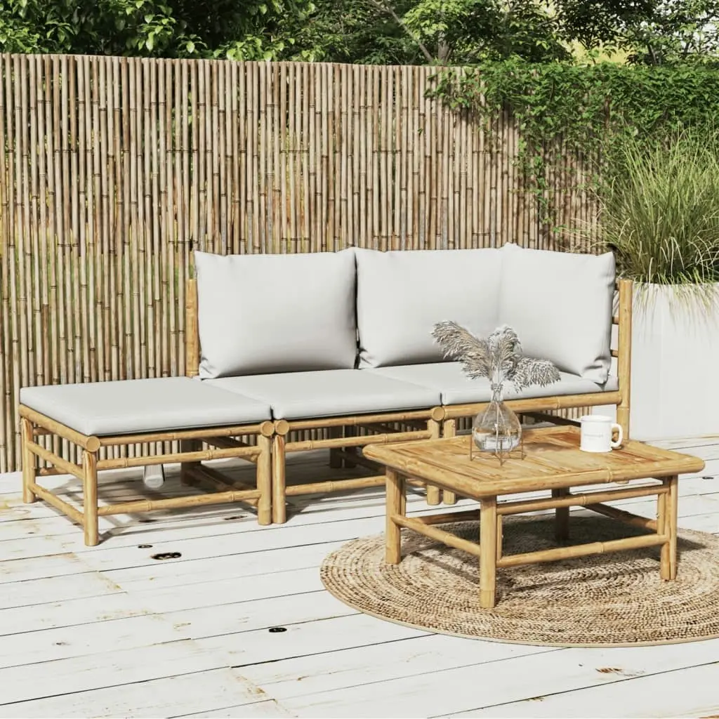 3 Piece Garden Lounge Set with Light Grey Cushions Bamboo 3155108