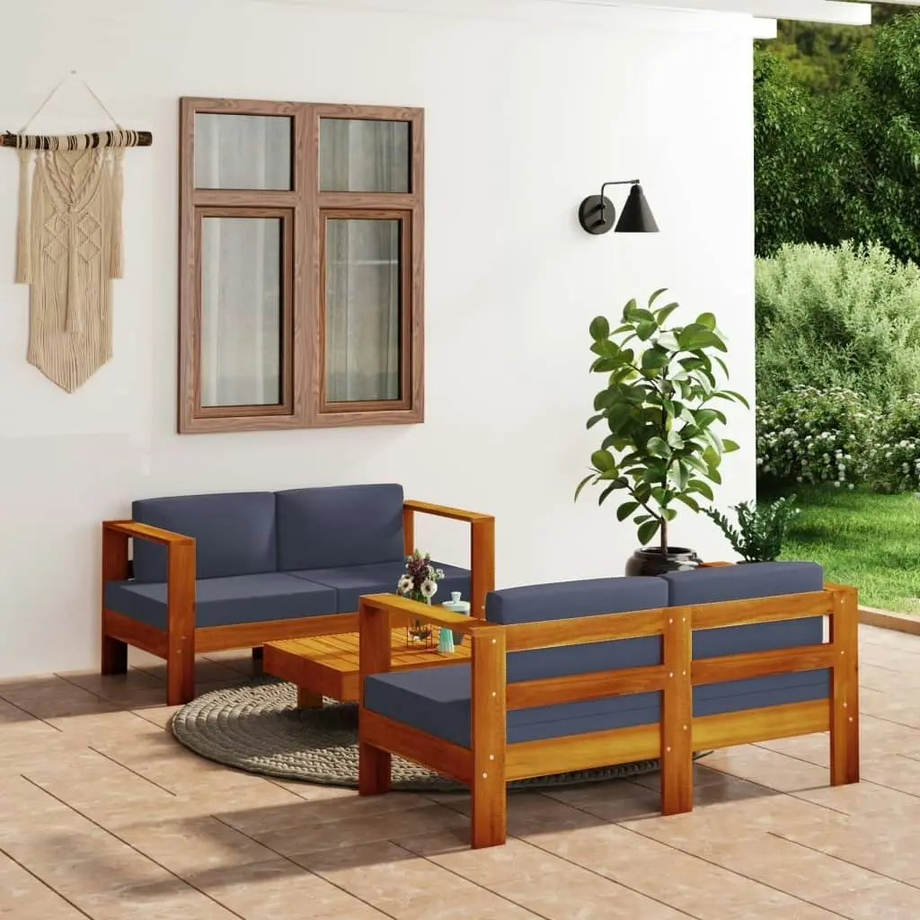 3 Piece Garden Lounge Set with Dark Grey Cushions Solid Wood 3144978