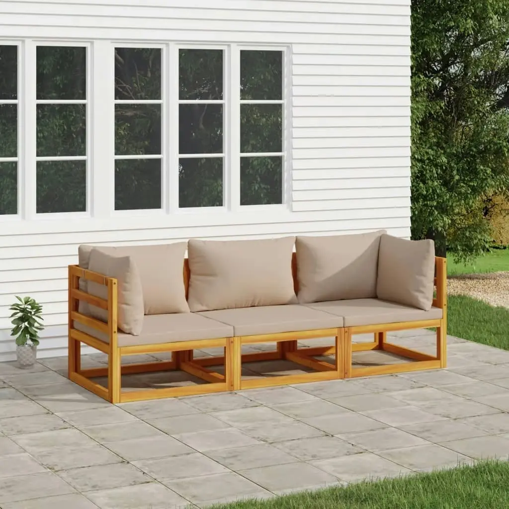 3 Piece Garden Lounge Set with Taupe Cushions Solid Wood 3155252