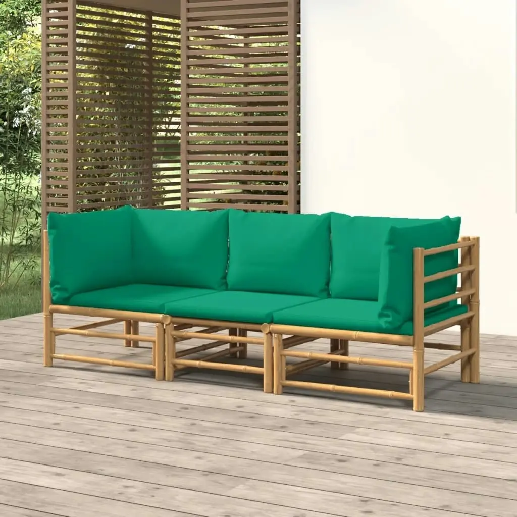 3 Piece Garden Lounge Set with Green Cushions  Bamboo 3155151