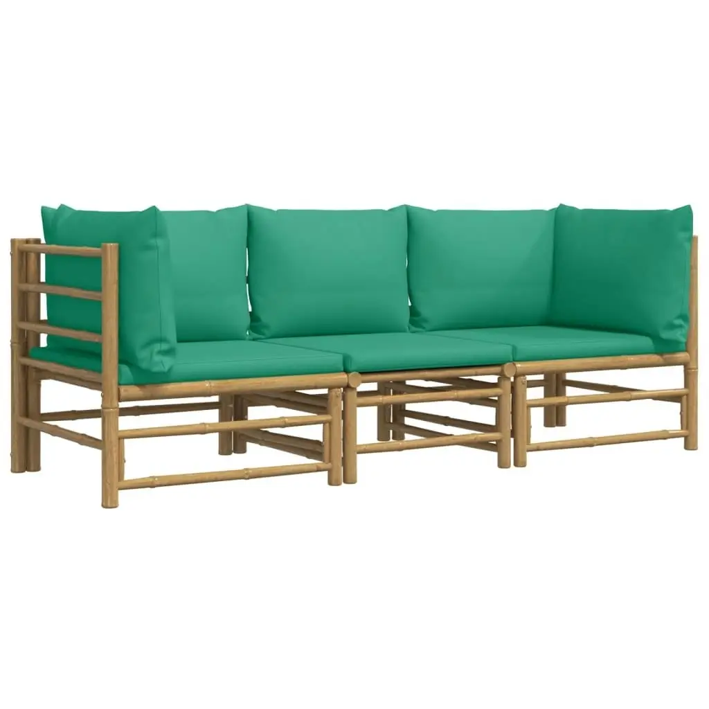 3 Piece Garden Lounge Set with Green Cushions  Bamboo 3155151