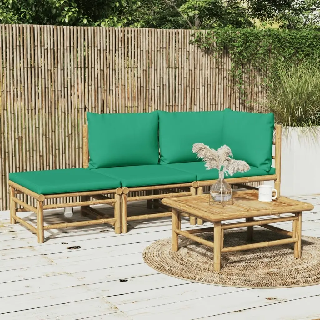 3 Piece Garden Lounge Set with Green Cushions  Bamboo 3155172