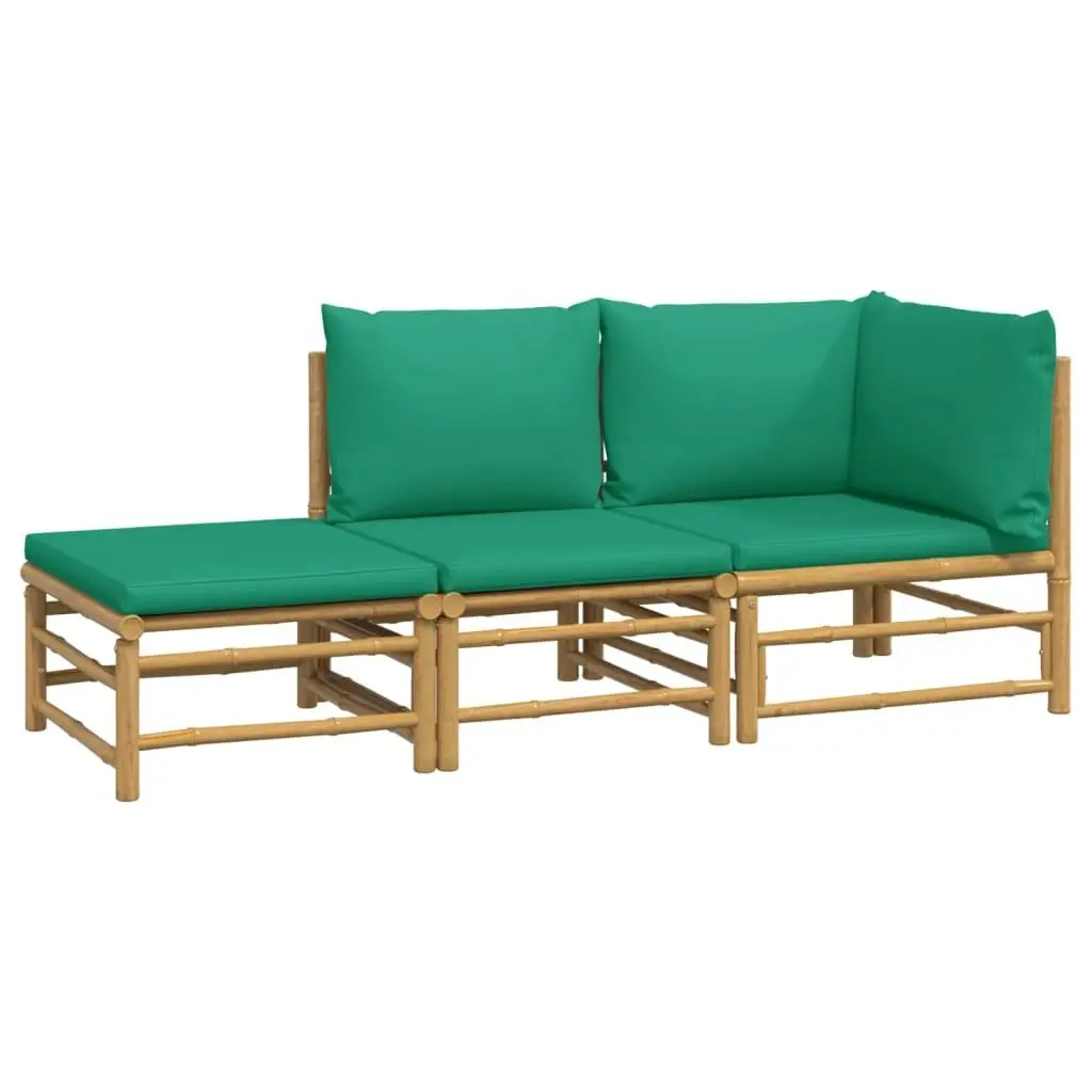 3 Piece Garden Lounge Set with Green Cushions  Bamboo 3155172