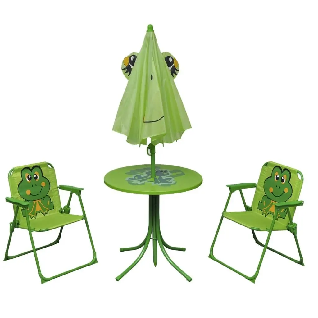 3 Piece Kids' Garden Bistro Set with Parasol Green 41843