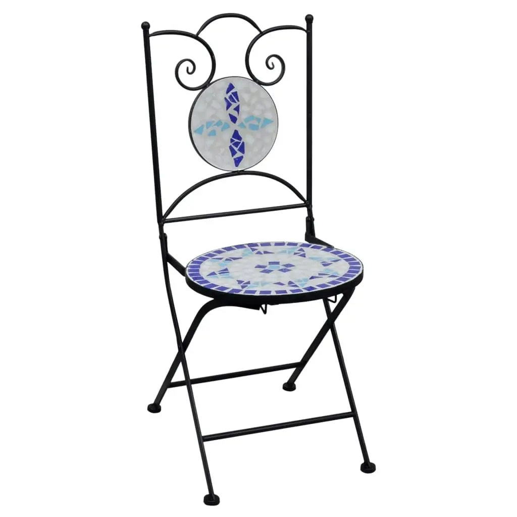 3 Piece Mosaic Bistro Set Ceramic Tile Blue and White 279413