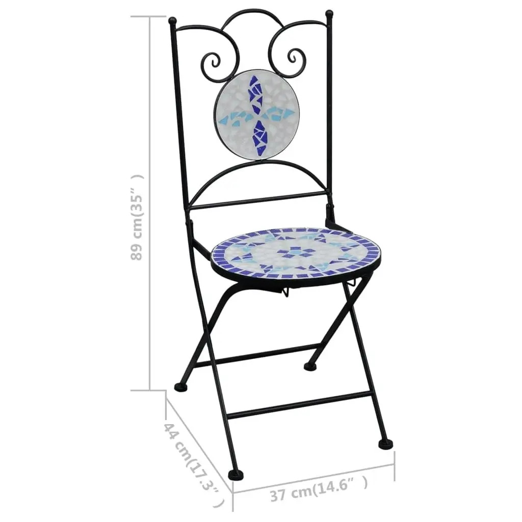 3 Piece Mosaic Bistro Set Ceramic Tile Blue and White 279413