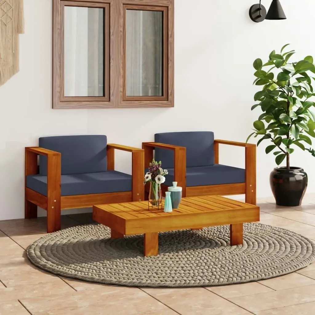 3 Piece Garden Lounge Set with Dark Grey Cushions Solid Wood 3144984