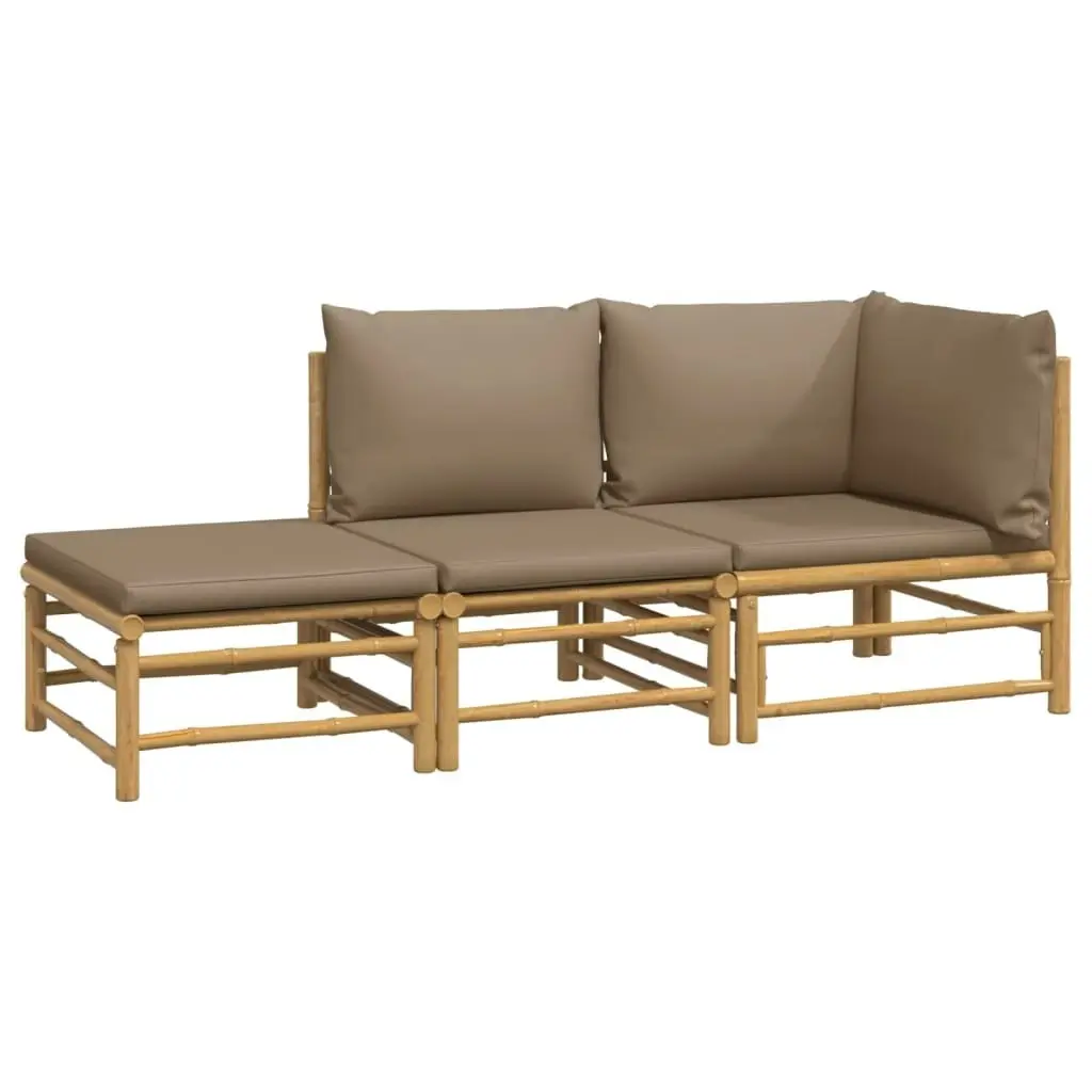 3 Piece Garden Lounge Set with Taupe Cushions  Bamboo 3155140