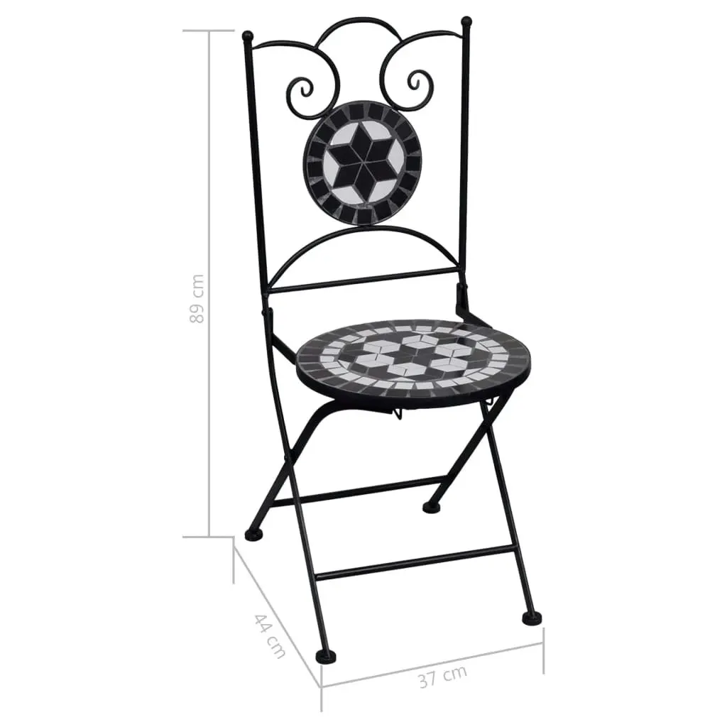 3 Piece Mosaic Bistro Set Ceramic Tile Black and White 279414