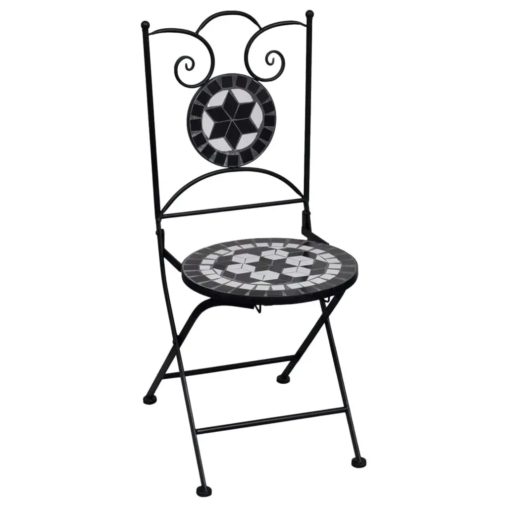 3 Piece Mosaic Bistro Set Ceramic Tile Black and White 279414