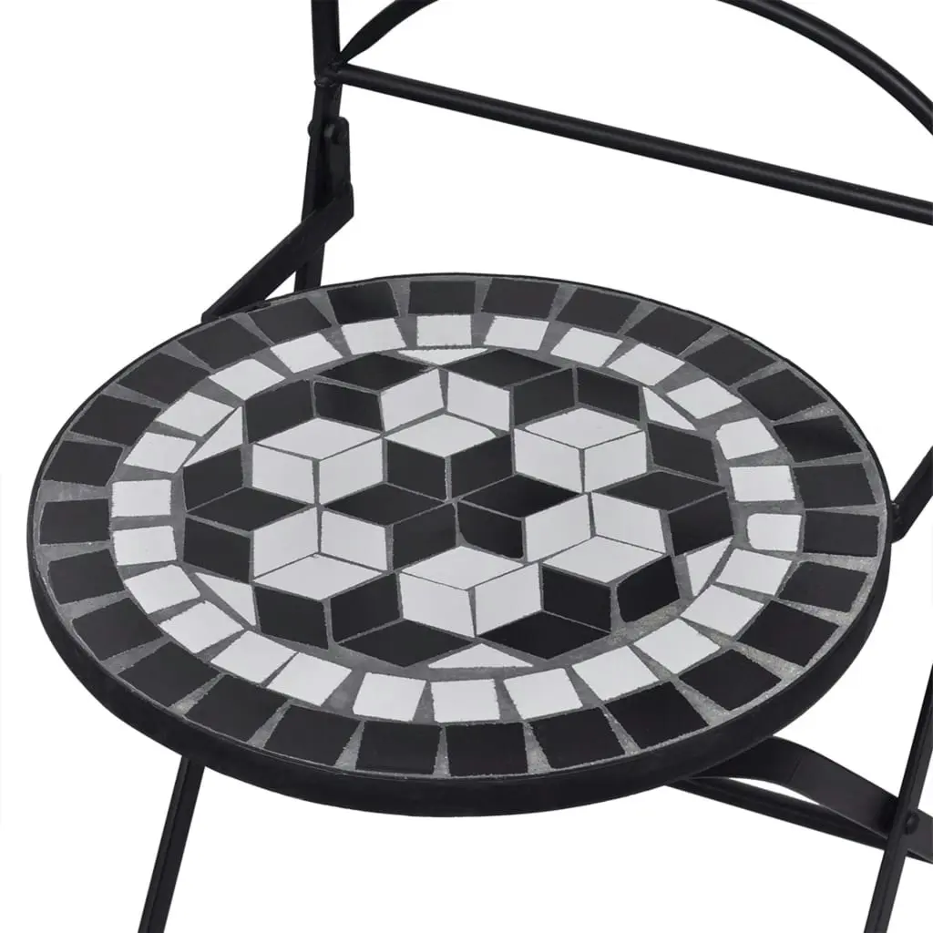 3 Piece Mosaic Bistro Set Ceramic Tile Black and White 279414