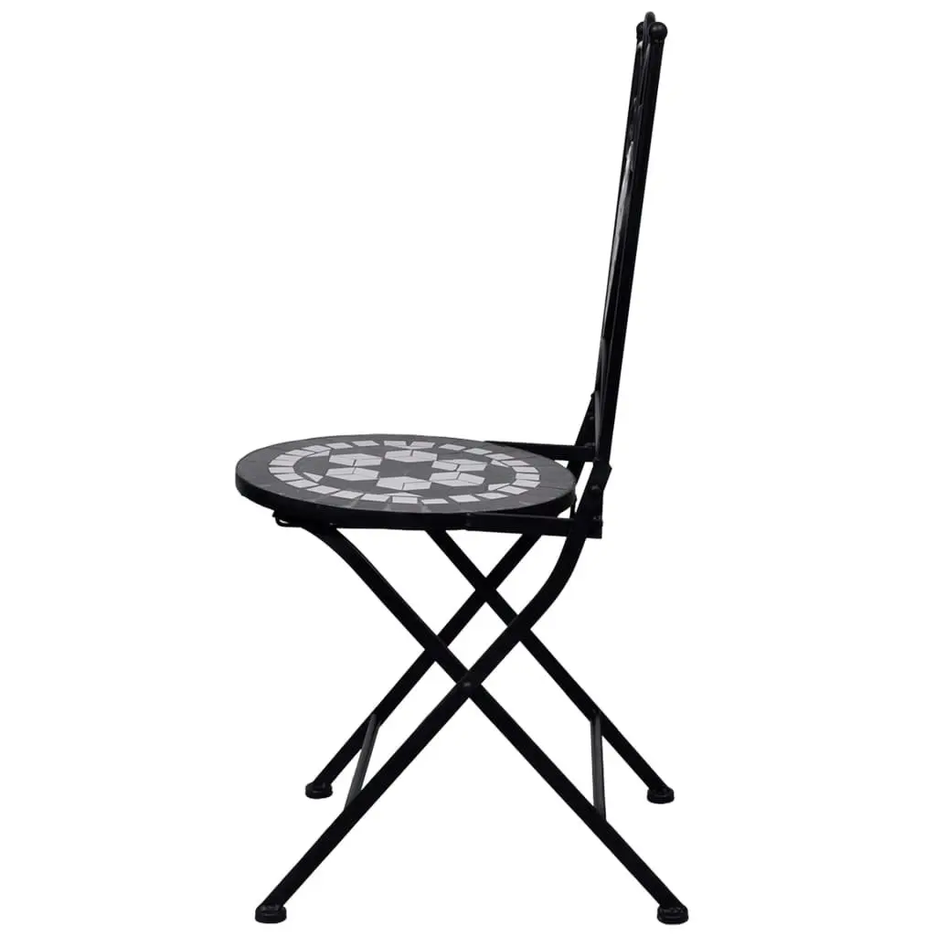 3 Piece Mosaic Bistro Set Ceramic Tile Black and White 279414