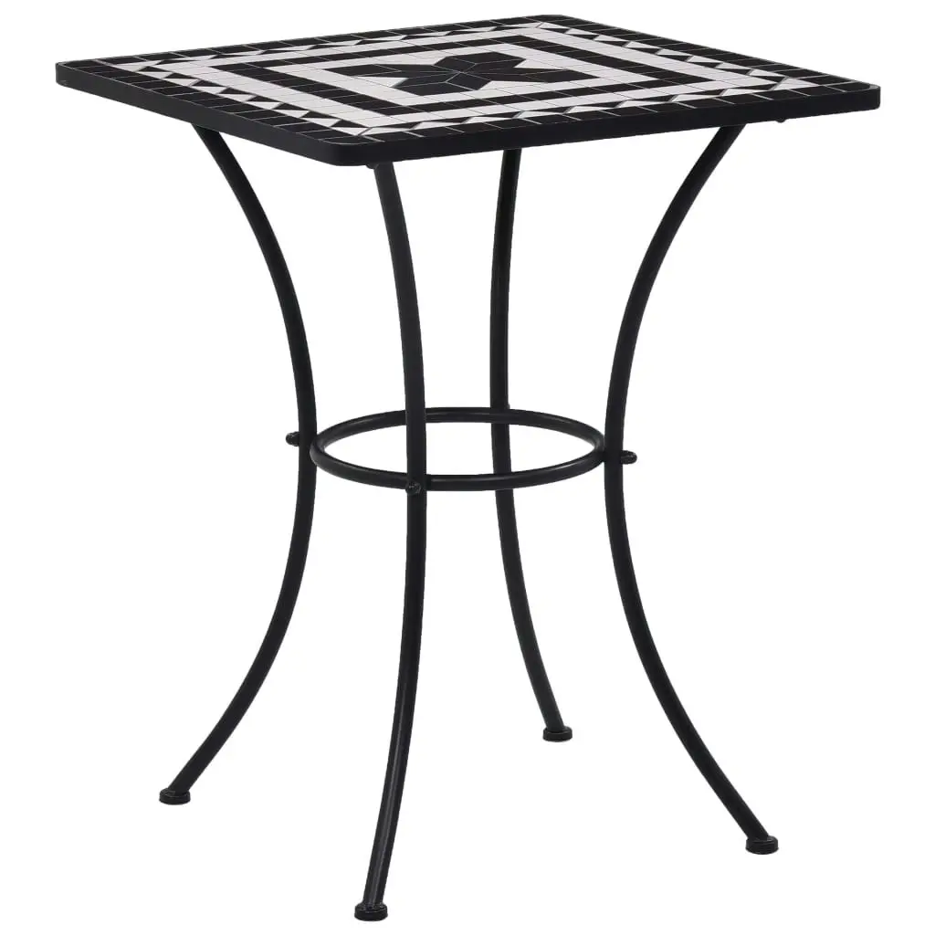 3 Piece Mosaic Bistro Set Ceramic Tile Black and White 279414