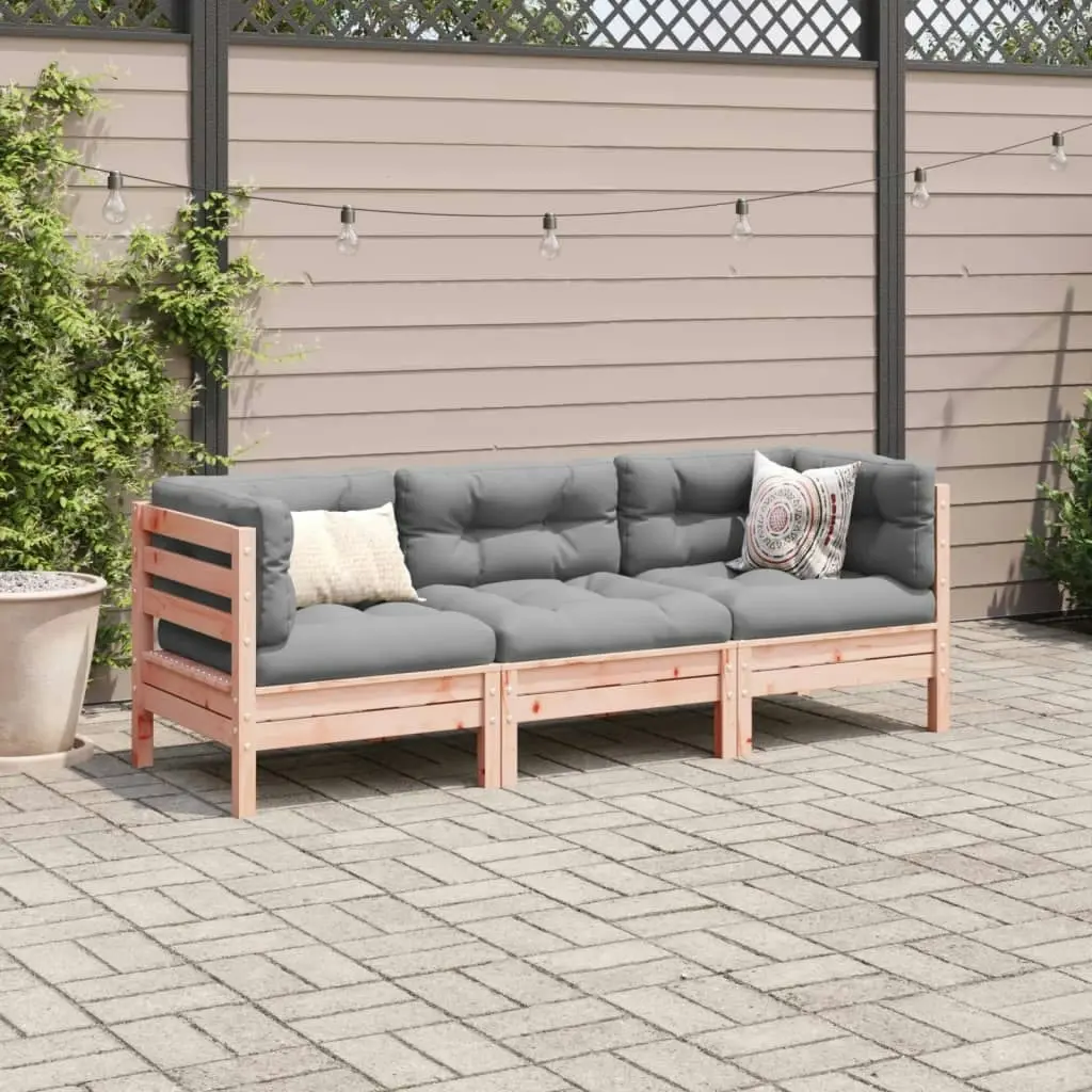 3 Piece Garden Sofa Set with Cushions Solid Wood Douglas Fir 3299273