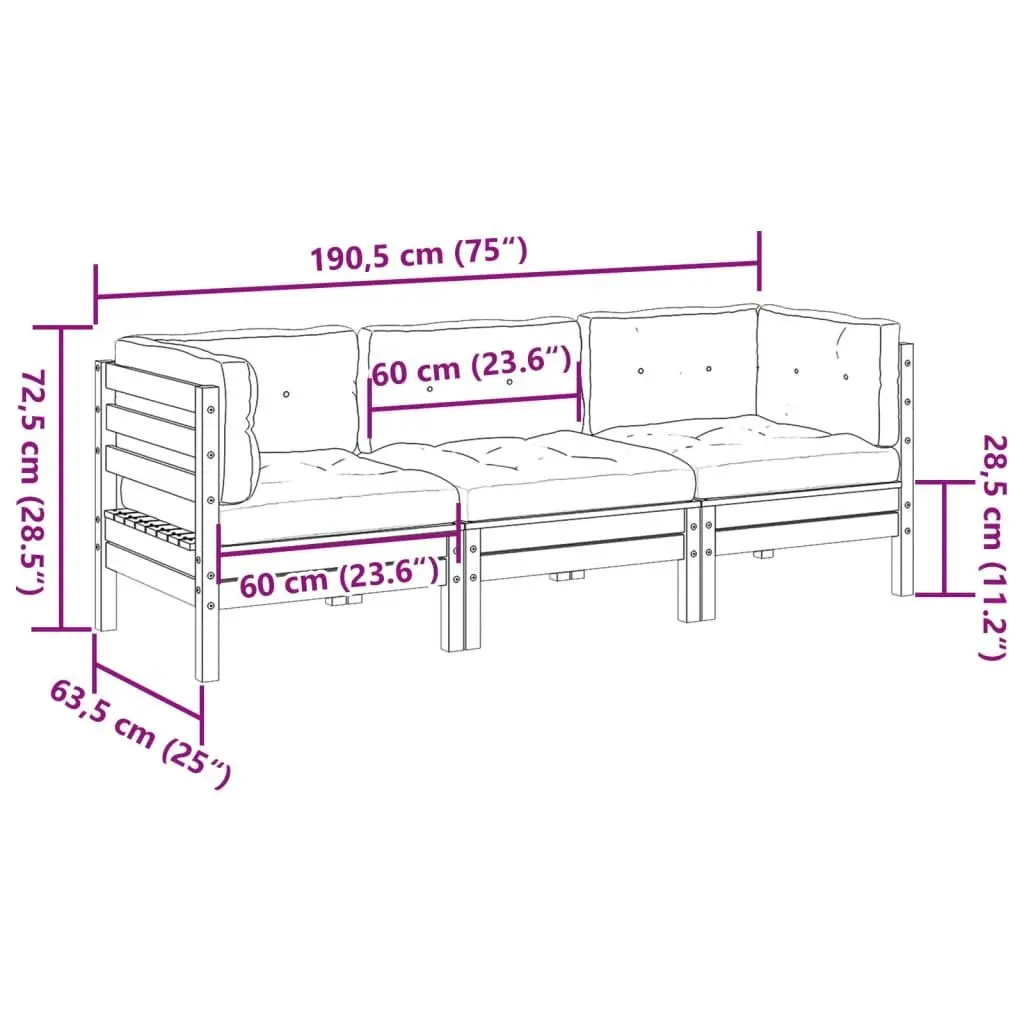 3 Piece Garden Sofa Set with Cushions Solid Wood Douglas Fir 3299273