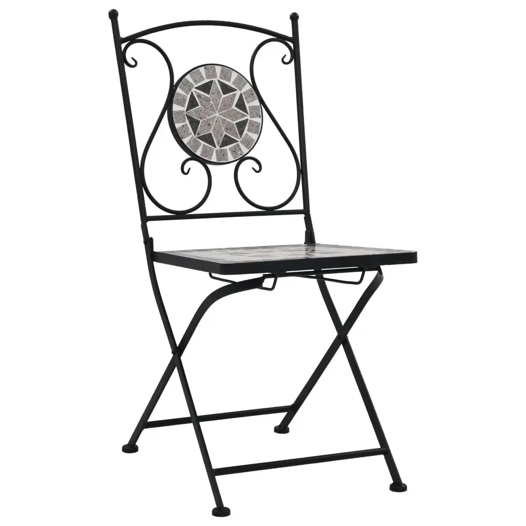 3 Piece Mosaic Bistro Set Ceramic Tile Grey 279690