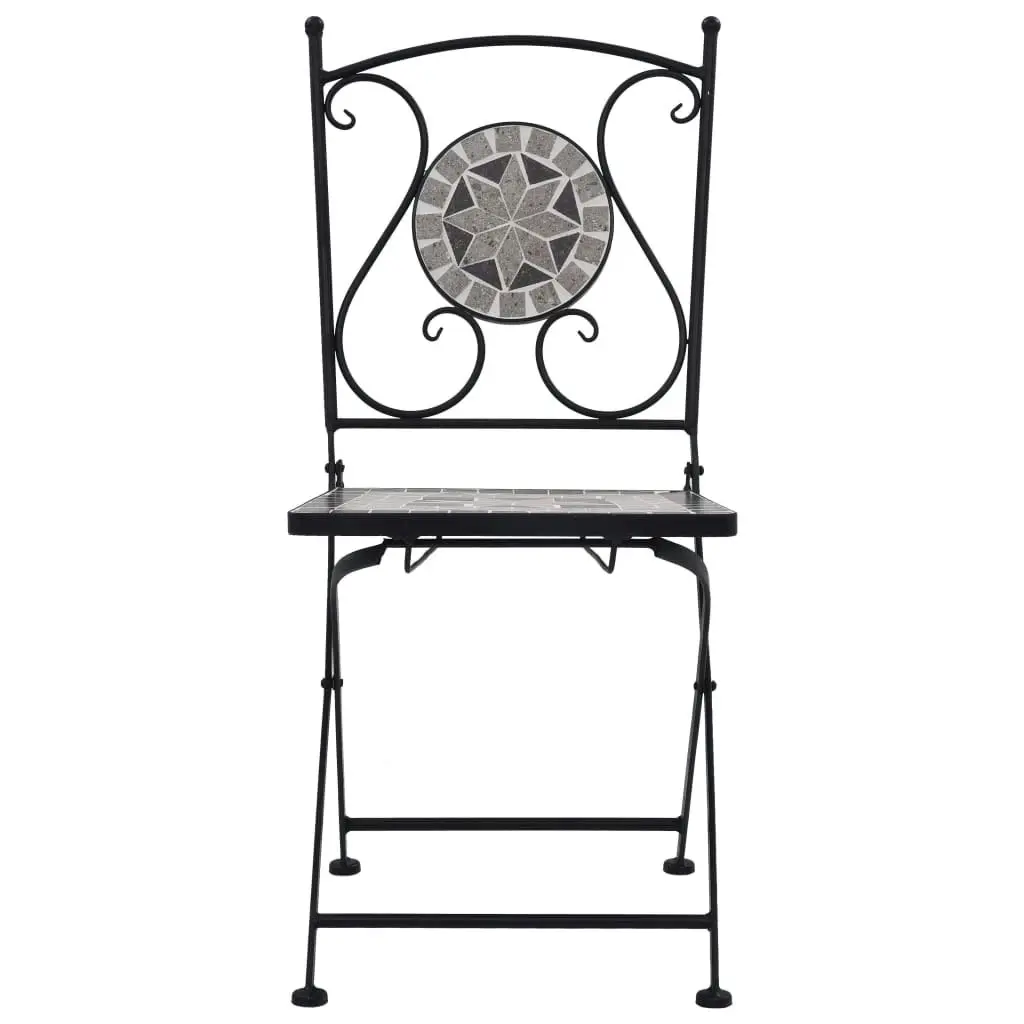 3 Piece Mosaic Bistro Set Ceramic Tile Grey 279690