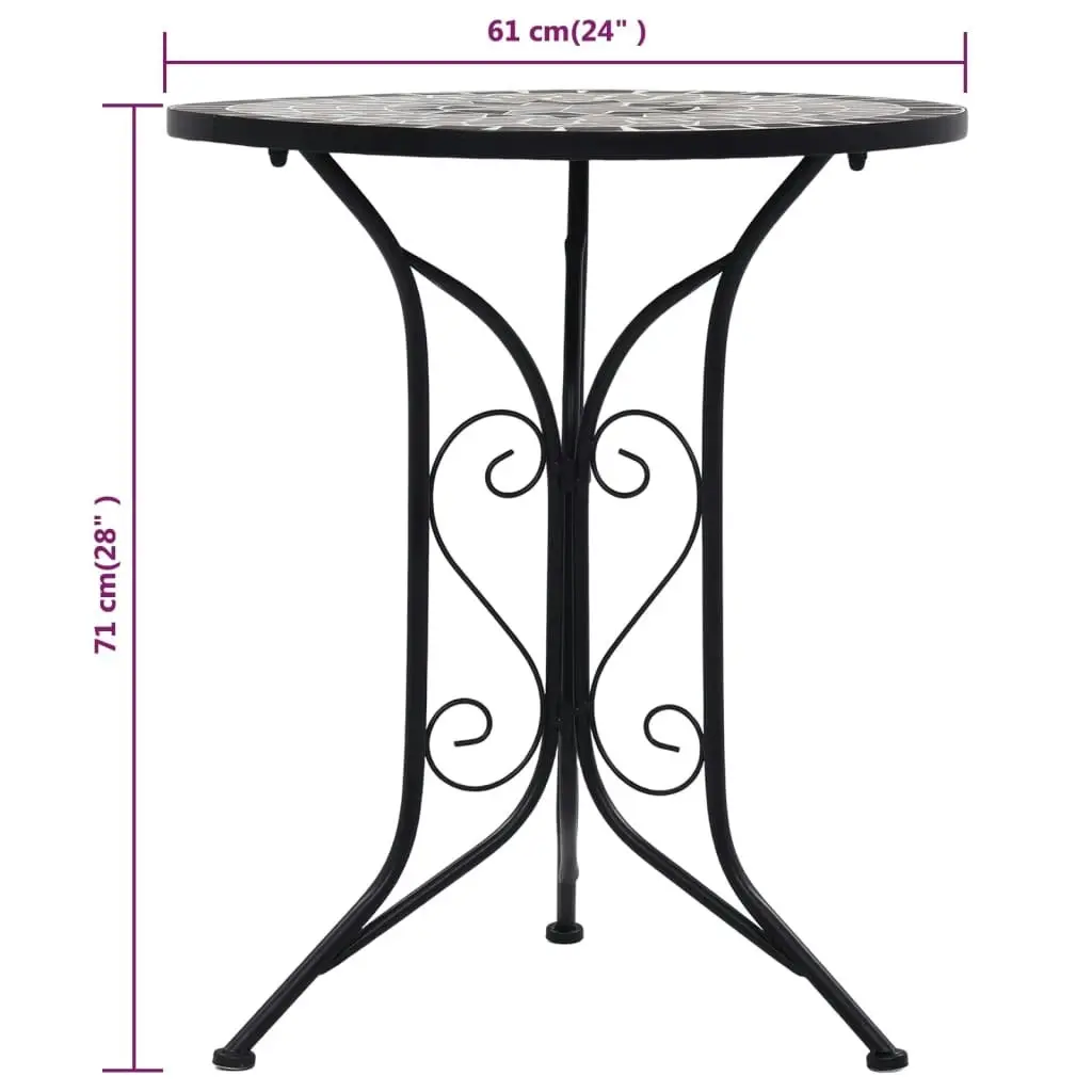 3 Piece Mosaic Bistro Set Ceramic Tile Grey 279690