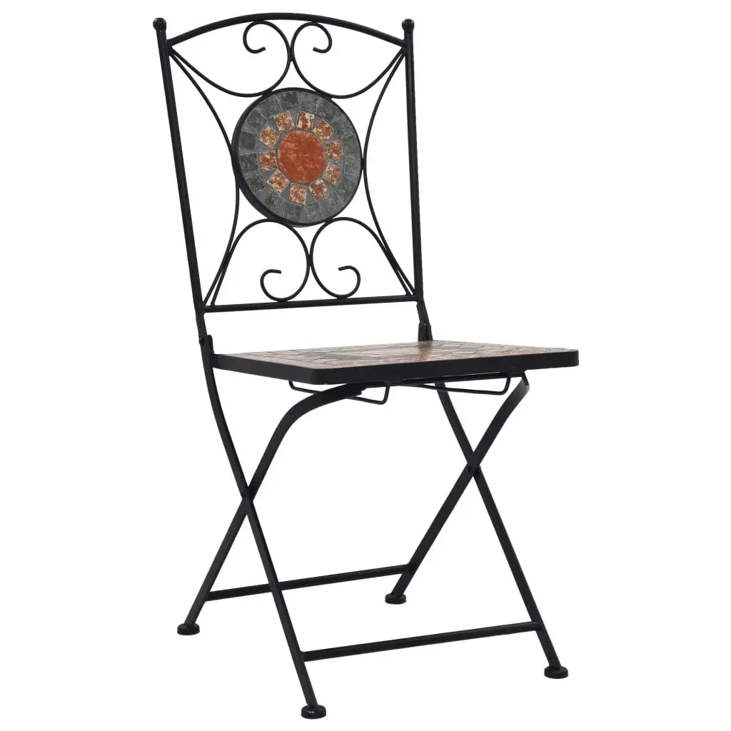 3 Piece Mosaic Bistro Set Ceramic Tile Orange/Grey 279691