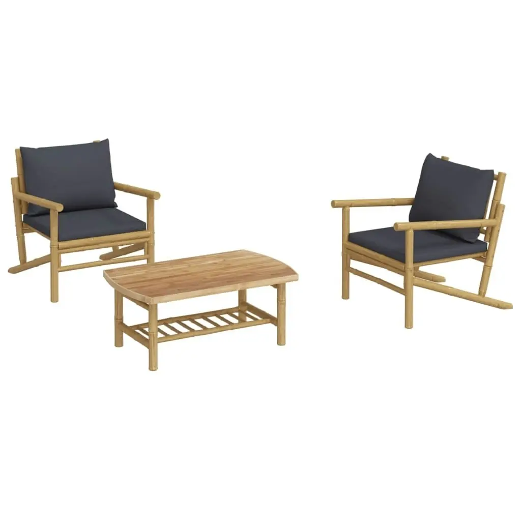 3 Piece Garden Lounge Set with Dark Grey Cushions Bamboo 3156478