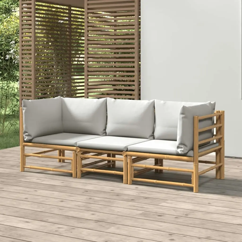 3 Piece Garden Lounge Set with Light Grey Cushions Bamboo 3155087