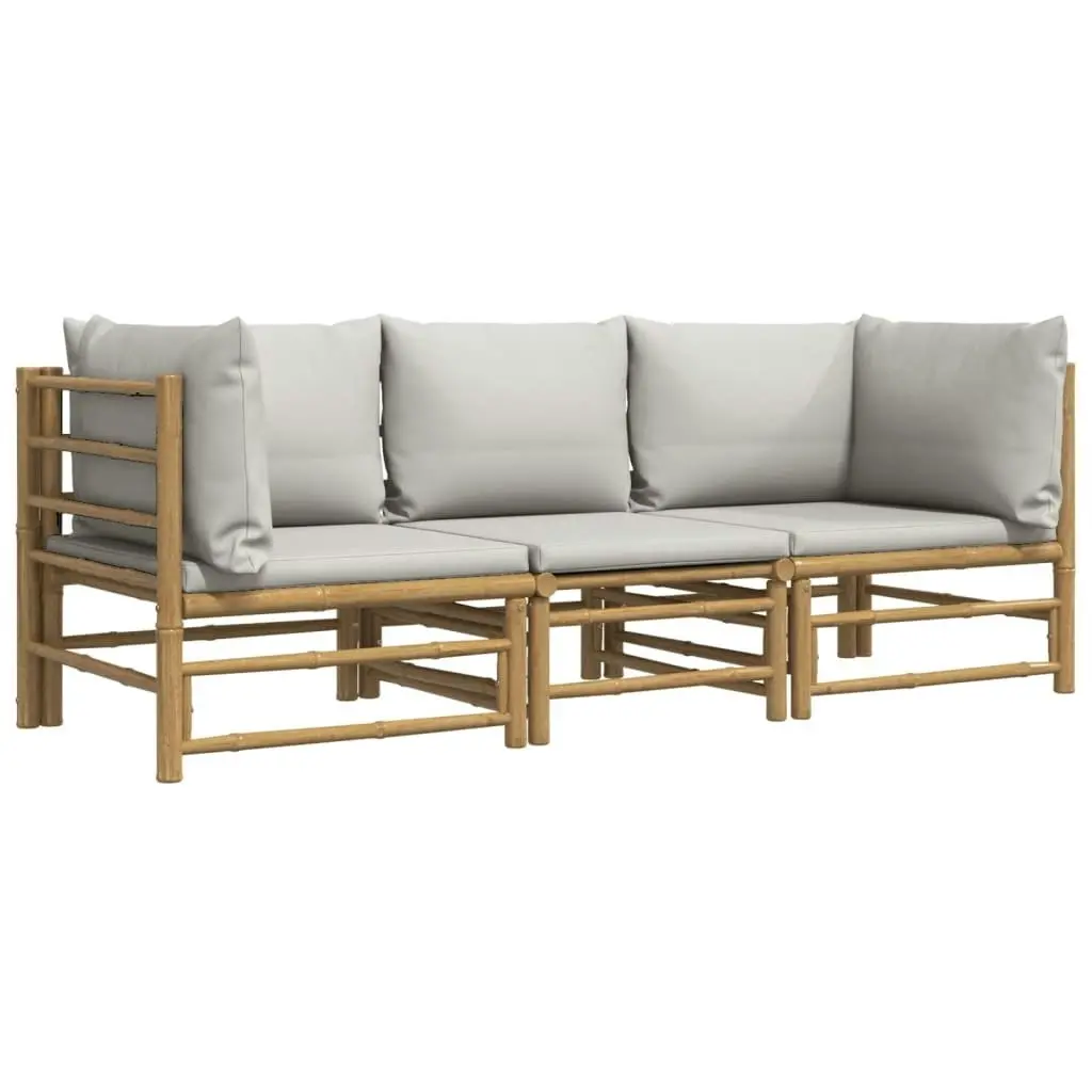 3 Piece Garden Lounge Set with Light Grey Cushions Bamboo 3155087