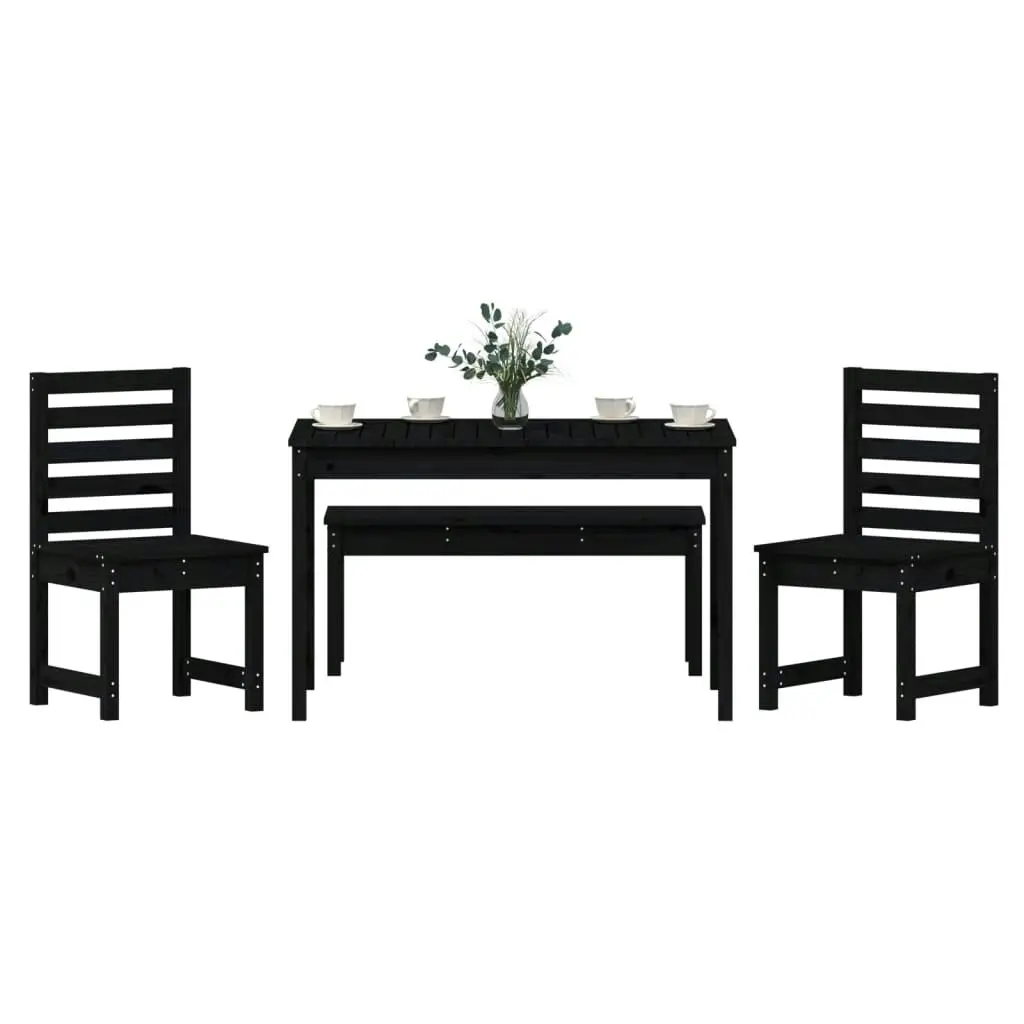 4 Piece Garden Dining Set Black Solid Wood Pine 3154705