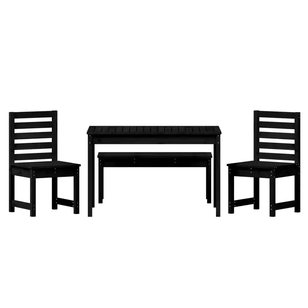 4 Piece Garden Dining Set Black Solid Wood Pine 3154705