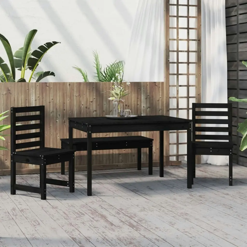 4 Piece Garden Dining Set Black Solid Wood Pine 3154705