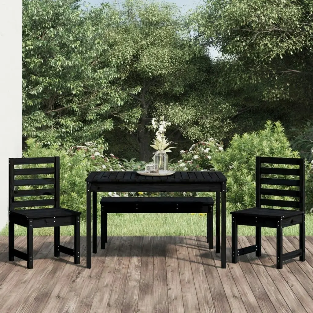 4 Piece Garden Dining Set Black Solid Wood Pine 3154705