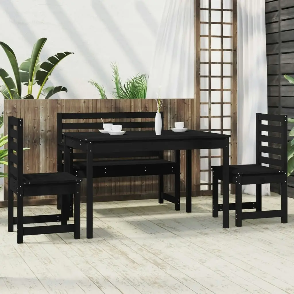 4 Piece Garden Dining Set Black Solid Wood Pine 3154693