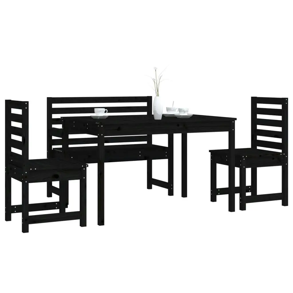 4 Piece Garden Dining Set Black Solid Wood Pine 3154693