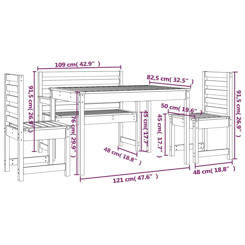 4 Piece Garden Dining Set Black Solid Wood Pine 3154693