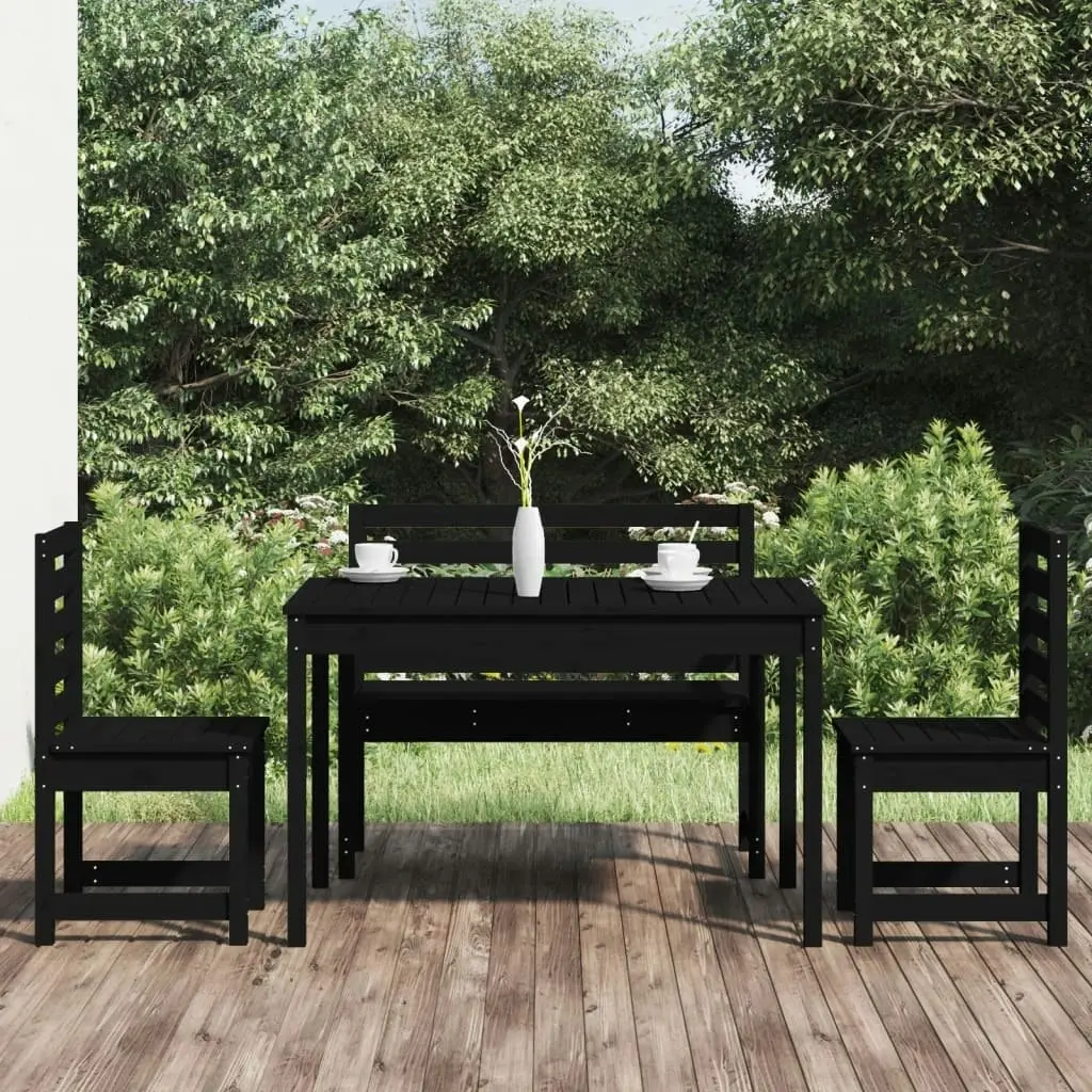 4 Piece Garden Dining Set Black Solid Wood Pine 3154693