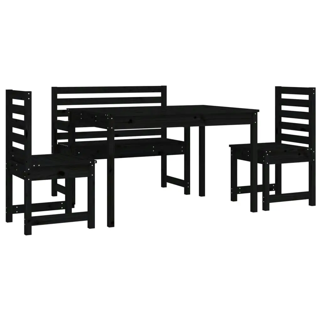 4 Piece Garden Dining Set Black Solid Wood Pine 3154693