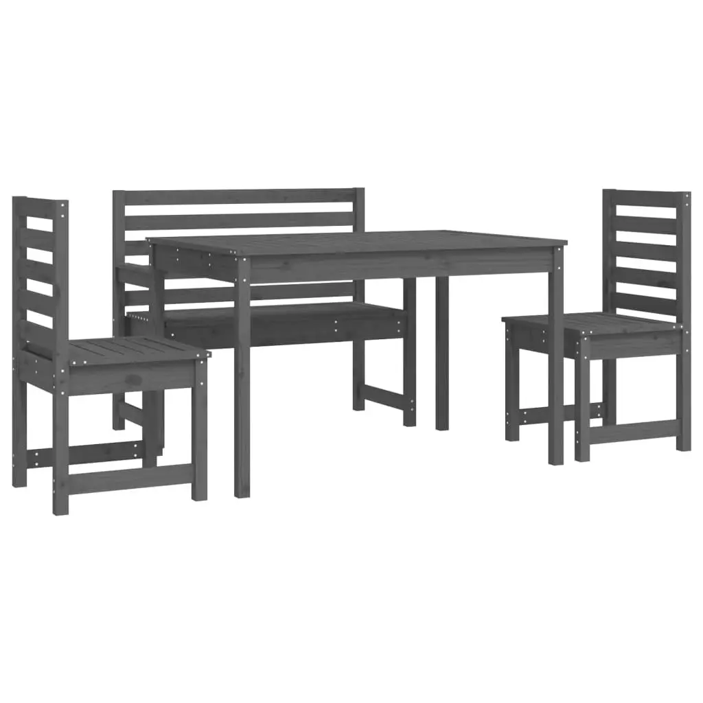 4 Piece Garden Dining Set Grey Solid Wood Pine 3154691