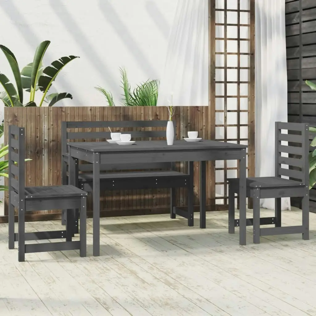 4 Piece Garden Dining Set Grey Solid Wood Pine 3154691