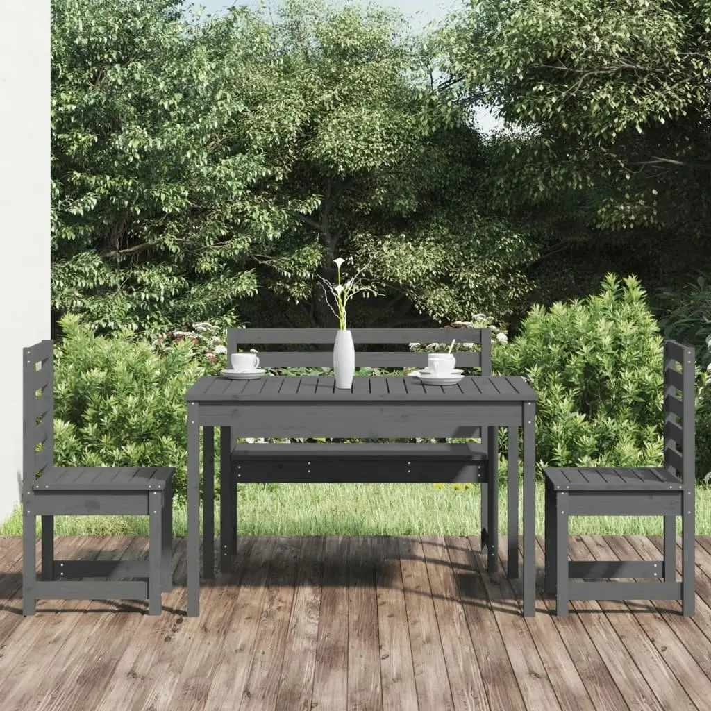 4 Piece Garden Dining Set Grey Solid Wood Pine 3154691