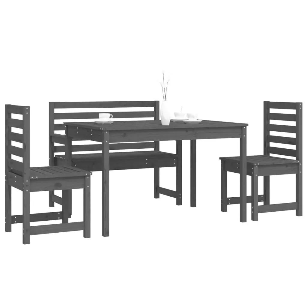 4 Piece Garden Dining Set Grey Solid Wood Pine 3154691