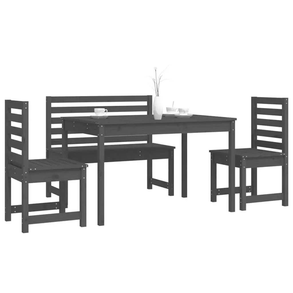 4 Piece Garden Dining Set Grey Solid Wood Pine 3154697