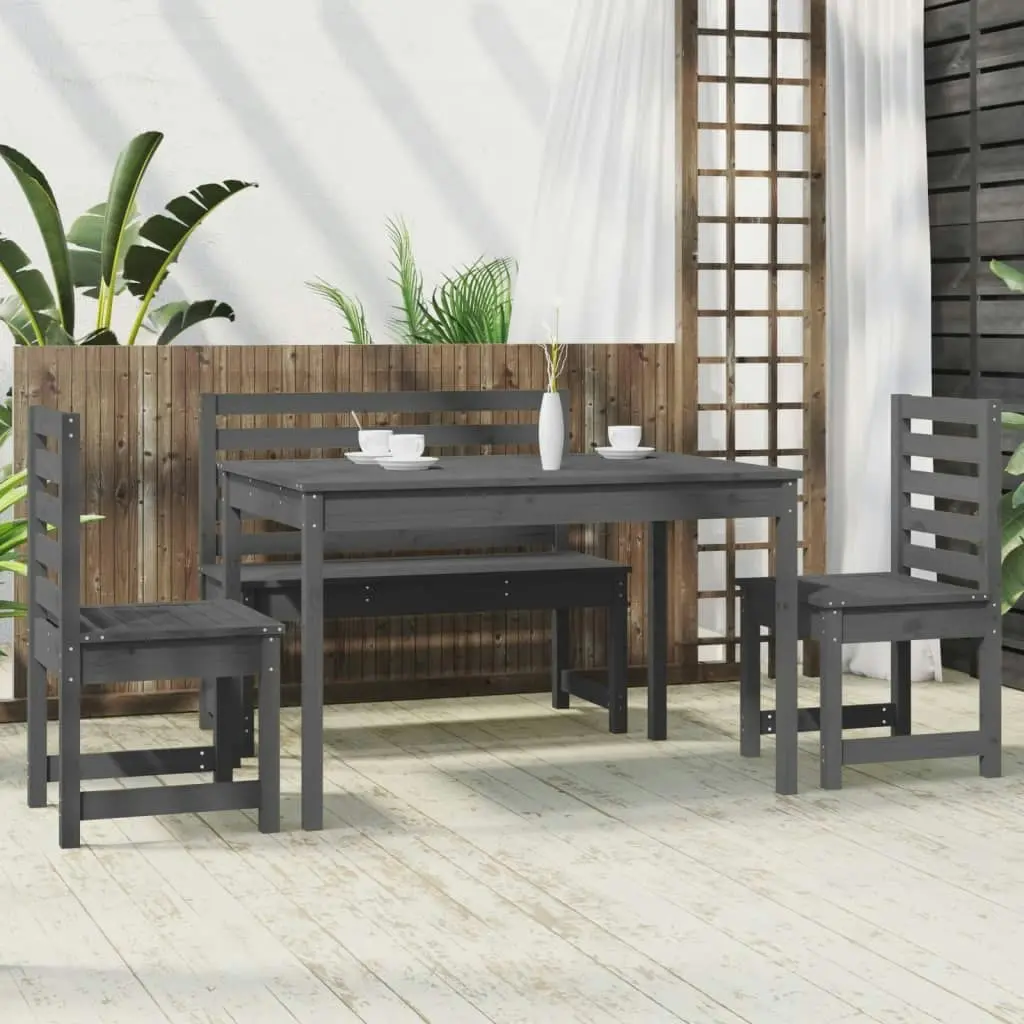 4 Piece Garden Dining Set Grey Solid Wood Pine 3154697