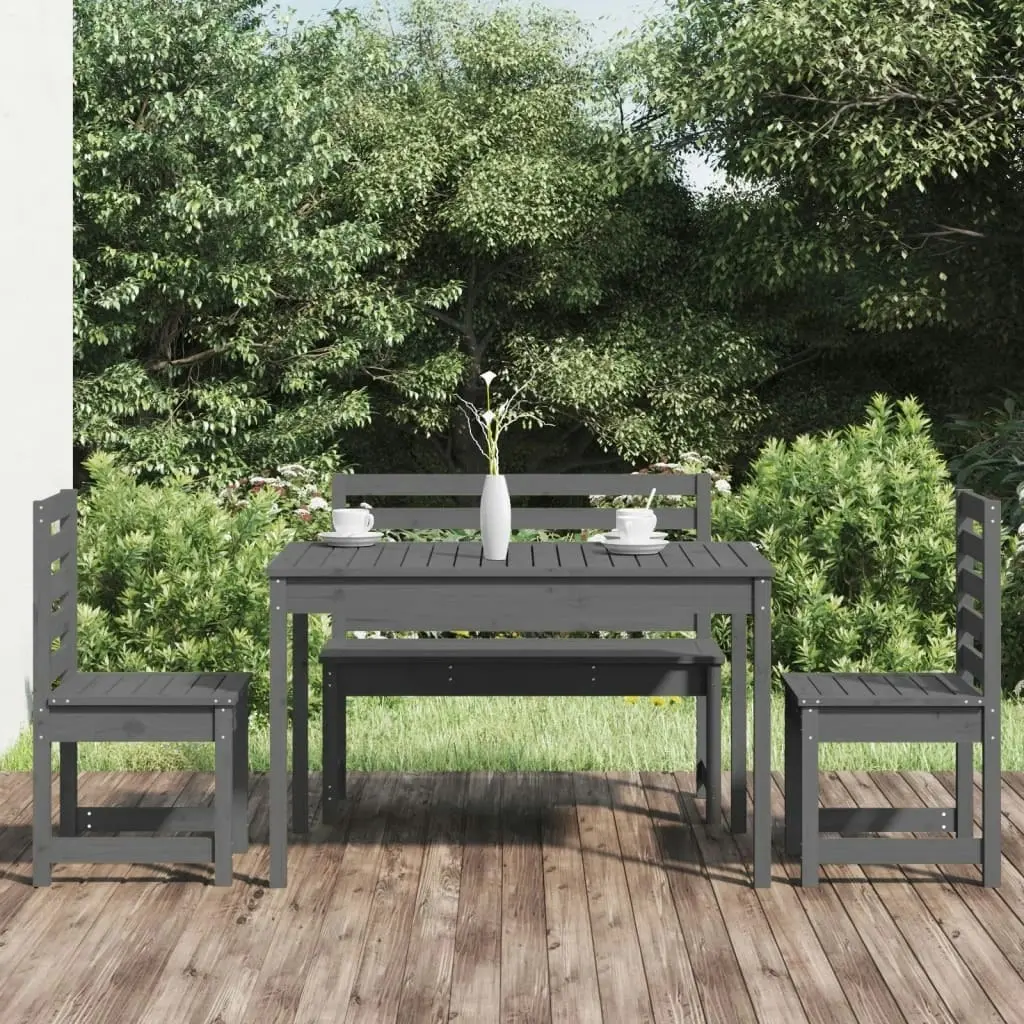 4 Piece Garden Dining Set Grey Solid Wood Pine 3154697